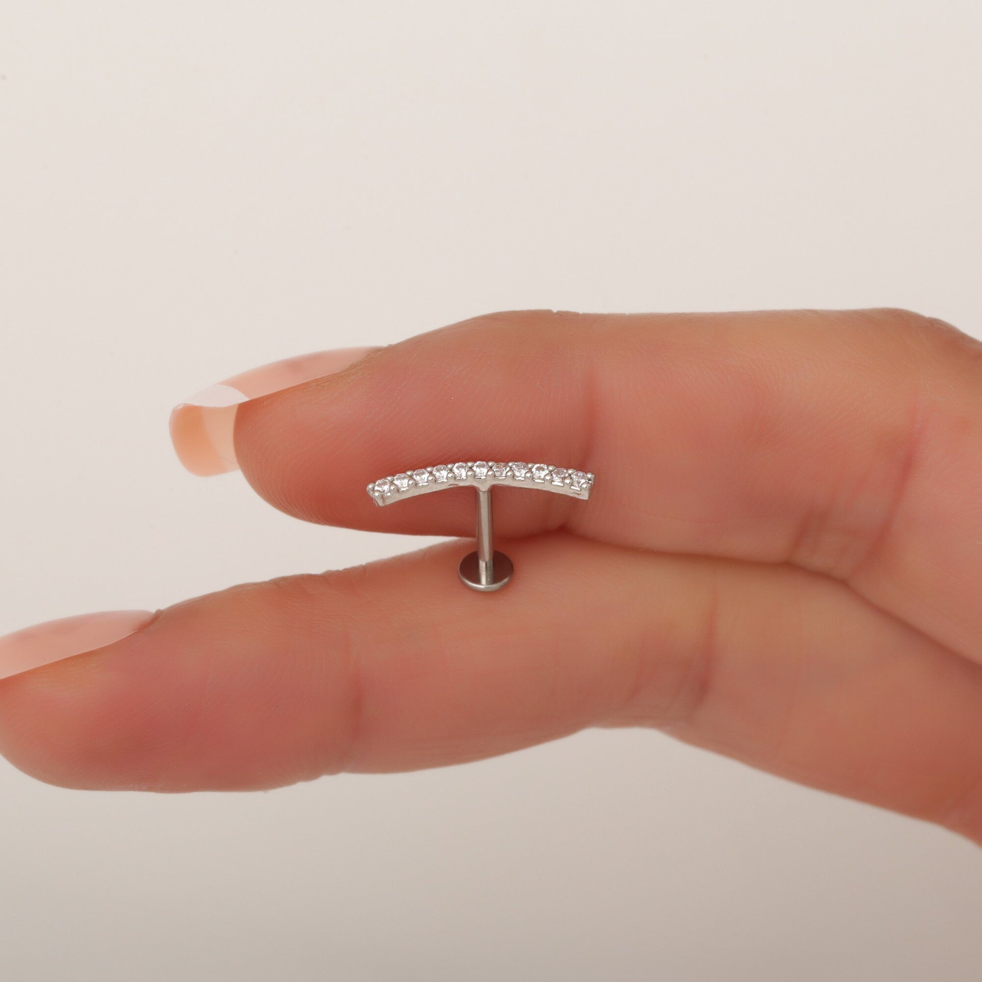 Flat Back Ear Climber, Titanium CZ Ear Crawler Earring, Threadless Push Pin Helix Cartilage Tragus Stud, 16G 18G 20G Dainty Gold Silver