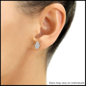 Sterling Silver CZ Hamsa Stud Earrings – Evil Eye Protection Jewelry.