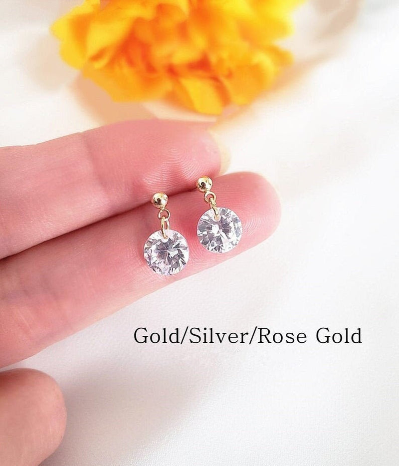 CZ Diamond Drop Earrings | round Crystal Dangle Earrings | Wedding, Bridal & Bridesmaid Jewelry | Sparkly Gift for Her | Christmas Gift