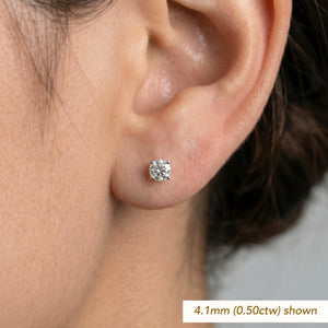 14K White Gold round Brilliant-Cut Lab Diamond Stud Earrings, Screwback