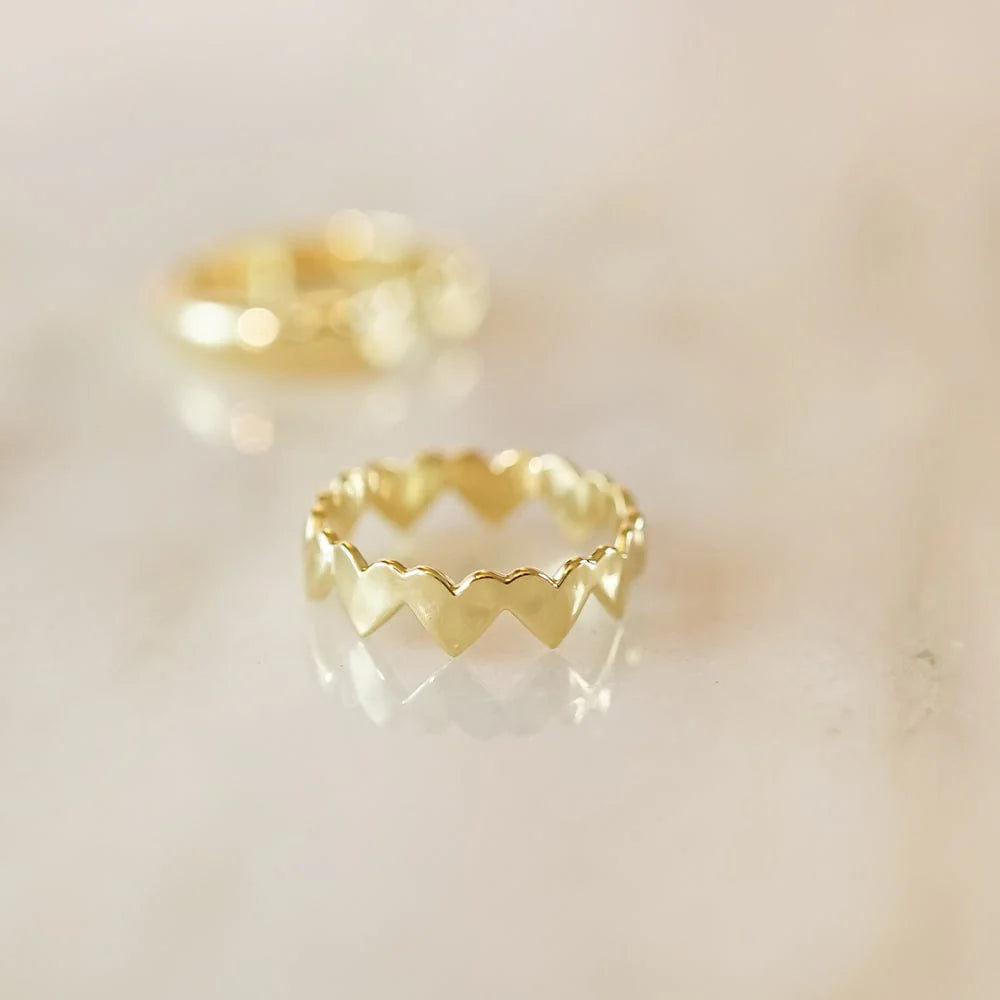 Heart Crown Band Ring 18Ct Gold Plate