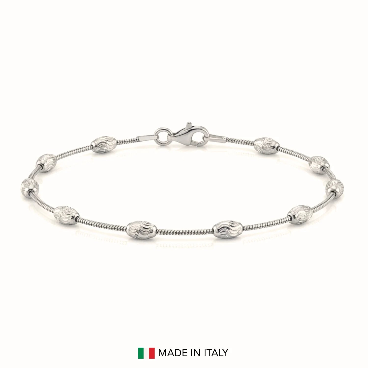 Sterling Silver Diamond-Cut Oval Bead Bracelet