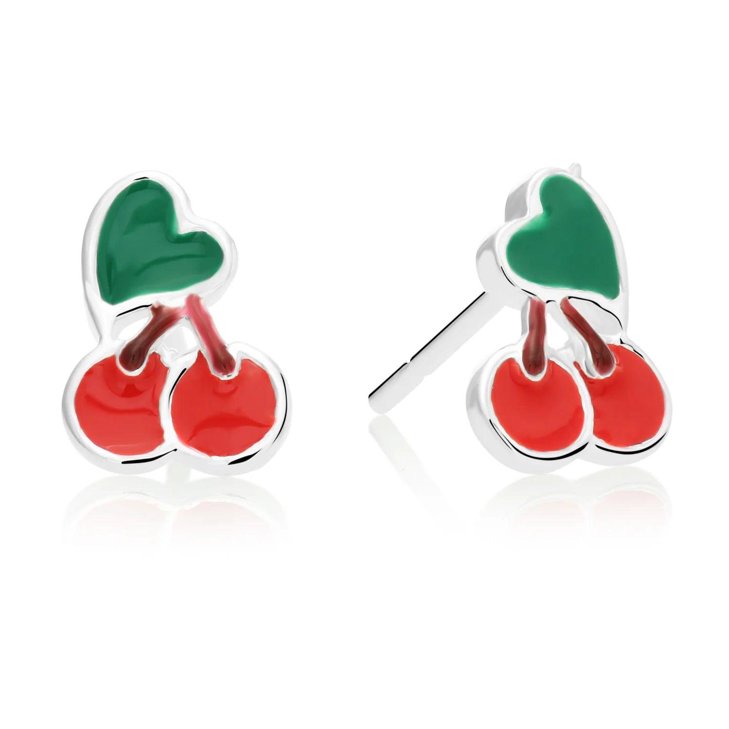 Stunning 925 Sterling Silver Red Cherry Enamel Pushback Studs.