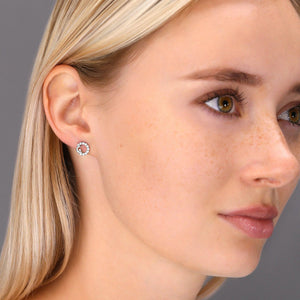 Elegant Sterling Silver CZ Open Circle Star and Crescent Moon Stud Earrings.