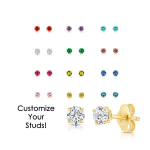14K Yellow Gold Birthstone Solitaire Stud Earrings, 3Mm, Available in 12 Colors