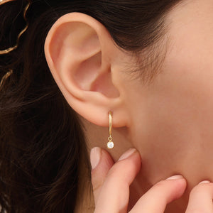 14K Solid Gold Diamond Drop Hoop Earrings, Dainty Bezel Diamond Charm Hoops, Huggie Drop Earrings for Women, Luxury Bridal Jewelry