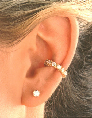 Cubic Zirconia 'Tennis Band' Ear Cuff in Sterling Silver or Gold or Rhodium over Silver