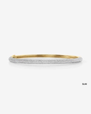 Stunning Pavé Diamond Stackable Gold Cloud Bangle for Effortless Elegance.