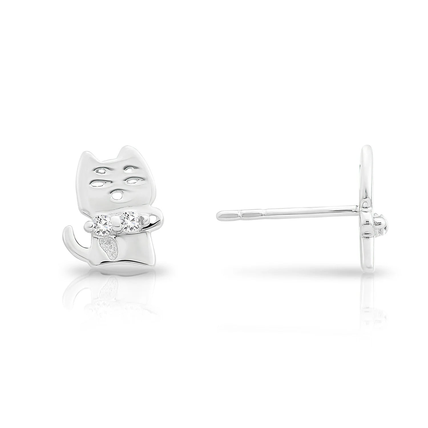 CZ Grumpy Cat Stud Earrings in Sterling Silver