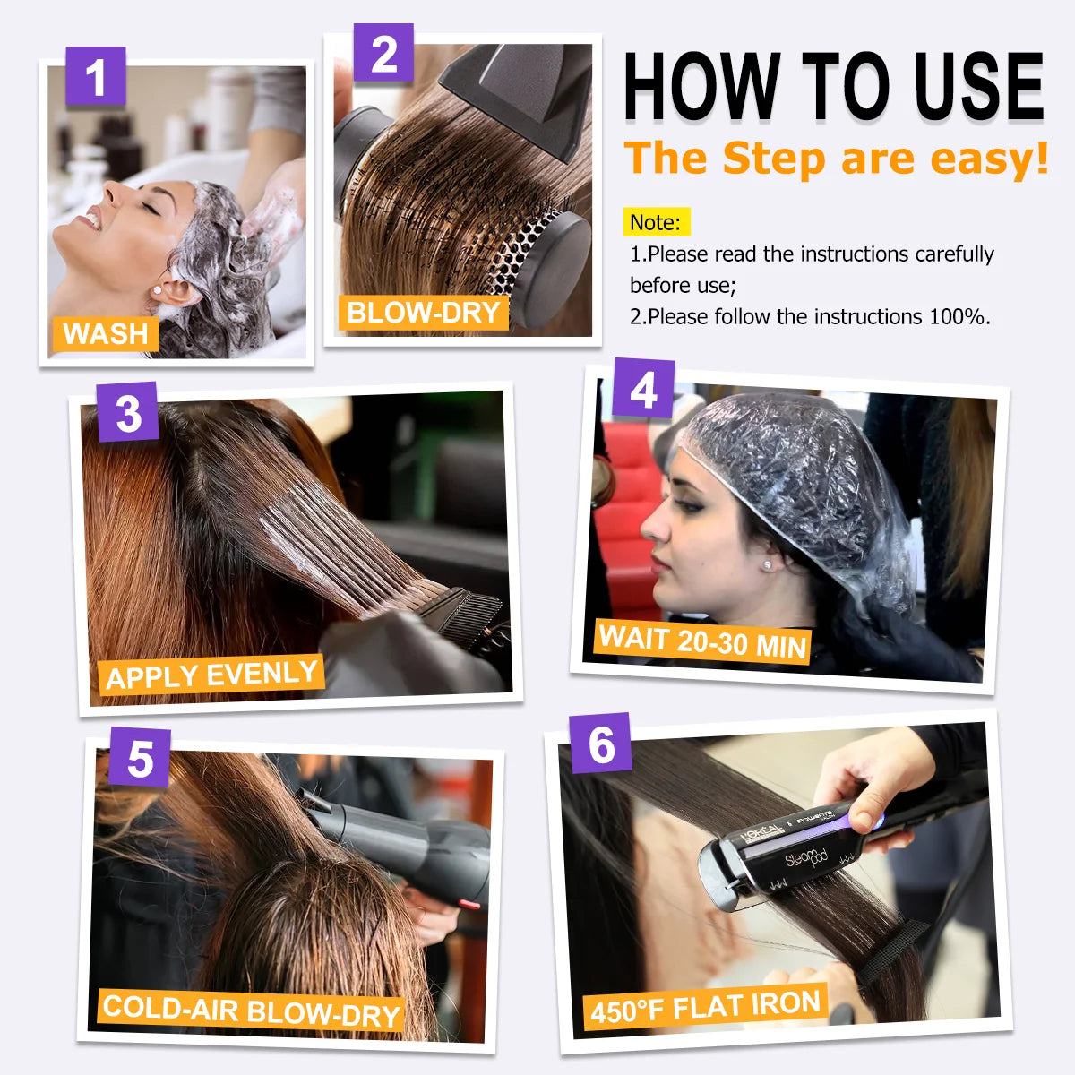 Professional Keratin Hair Treatment Cream Repair Damaged Hair Straightening Smoothing Soft Purifying Shampoo Set Hair Care