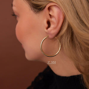 Luxurious 14K Gold Thick 3mm Waterproof Hoop Earrings for Everyday Elegance.