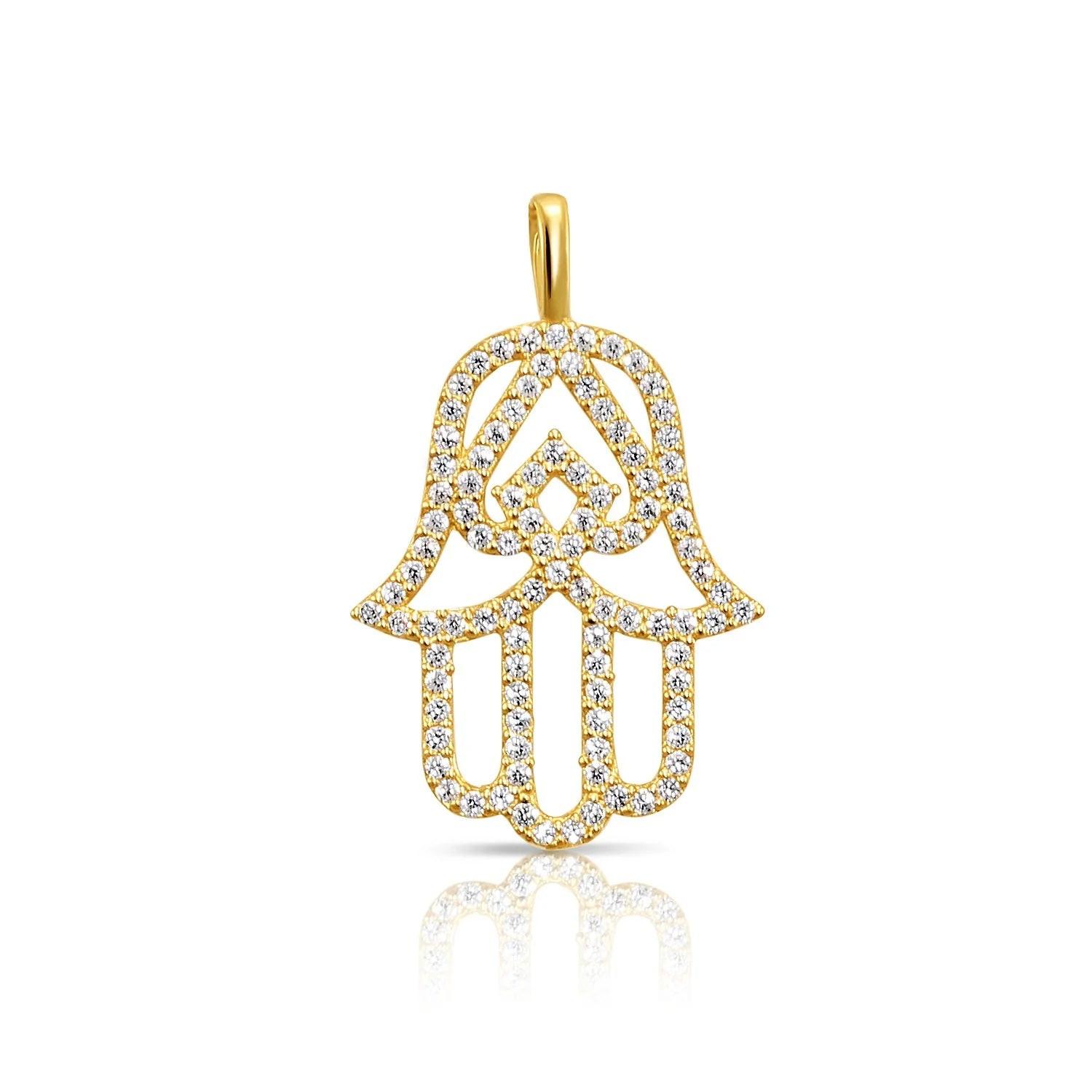 Elegant 14K Yellow Gold Hamsa Pendant Necklace with 18" Cable Chain.