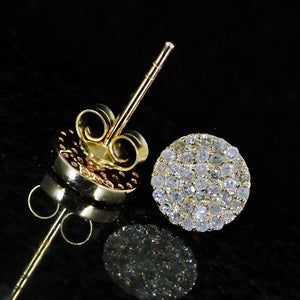 Pave Diamond 8MM Disc round Stud Earrings Solid 14K Yellow Gold Fine Jewelry Gift for Her Minimalist Earrings Pushback Jewelry New