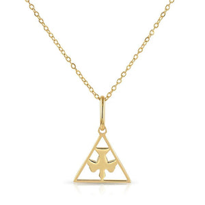 Stunning 14K Yellow Gold Flying Bird Triangle Pendant Necklace - Perfect 18" Gift!.