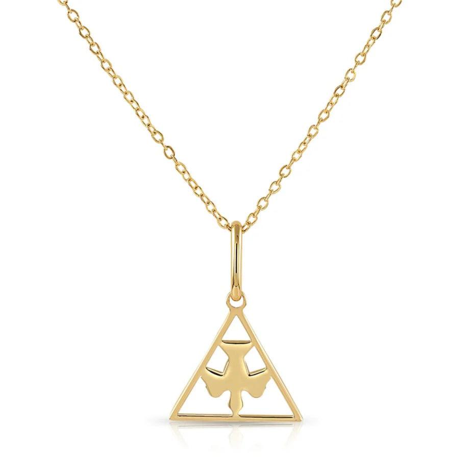 Stunning 14K Yellow Gold Flying Bird Triangle Pendant Necklace - Perfect 18" Gift!.
