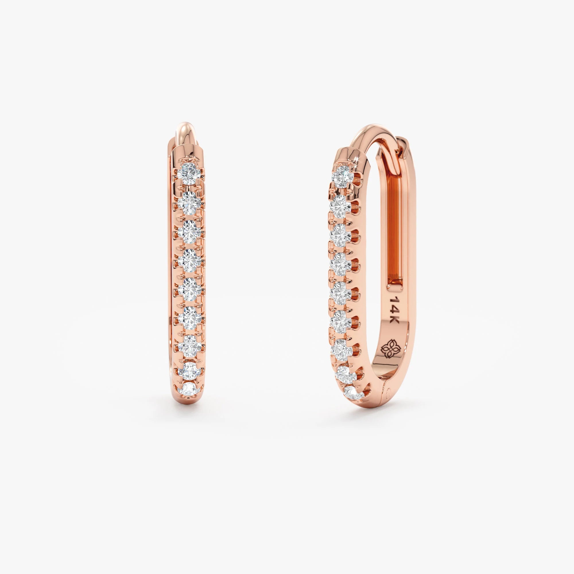 14K Gold Diamond Huggie Earrings, Micro Pave U-Hoop