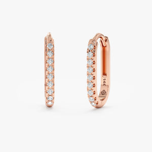14K Gold Diamond Huggie Earrings, Micro Pave U-Hoop