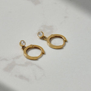 14K Solid Gold Diamond Drop Hoop Earrings, Dainty Bezel Diamond Charm Hoops, Huggie Drop Earrings for Women, Luxury Bridal Jewelry