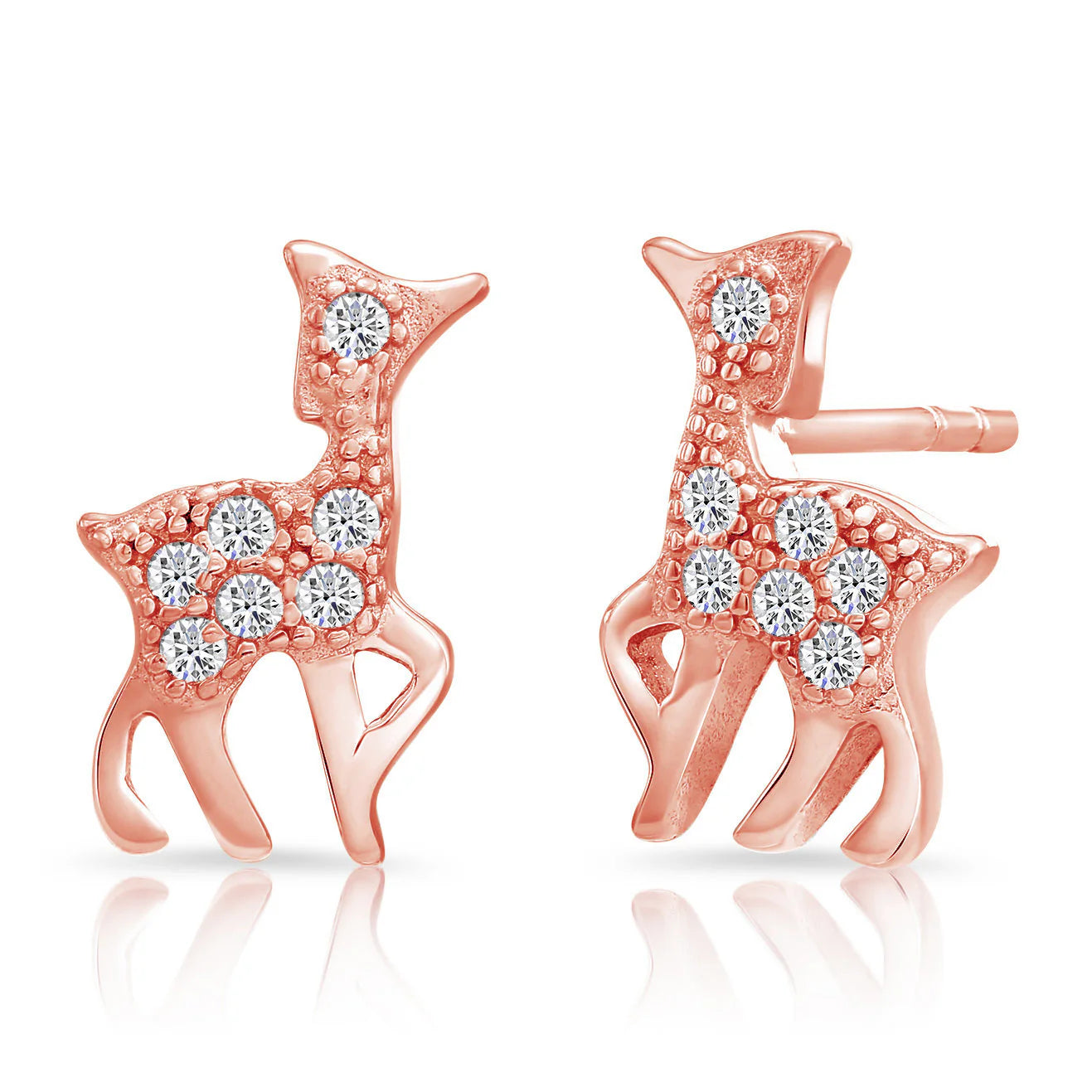 CZ Deer Stud Earrings, Gold Plated in Sterling Silver