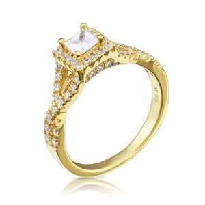 Exquisite CZ Princess Engagement Ring Set - Gold Plated Sterling Silver for Unforgettable Proposals, Weddings & Anniversaries.