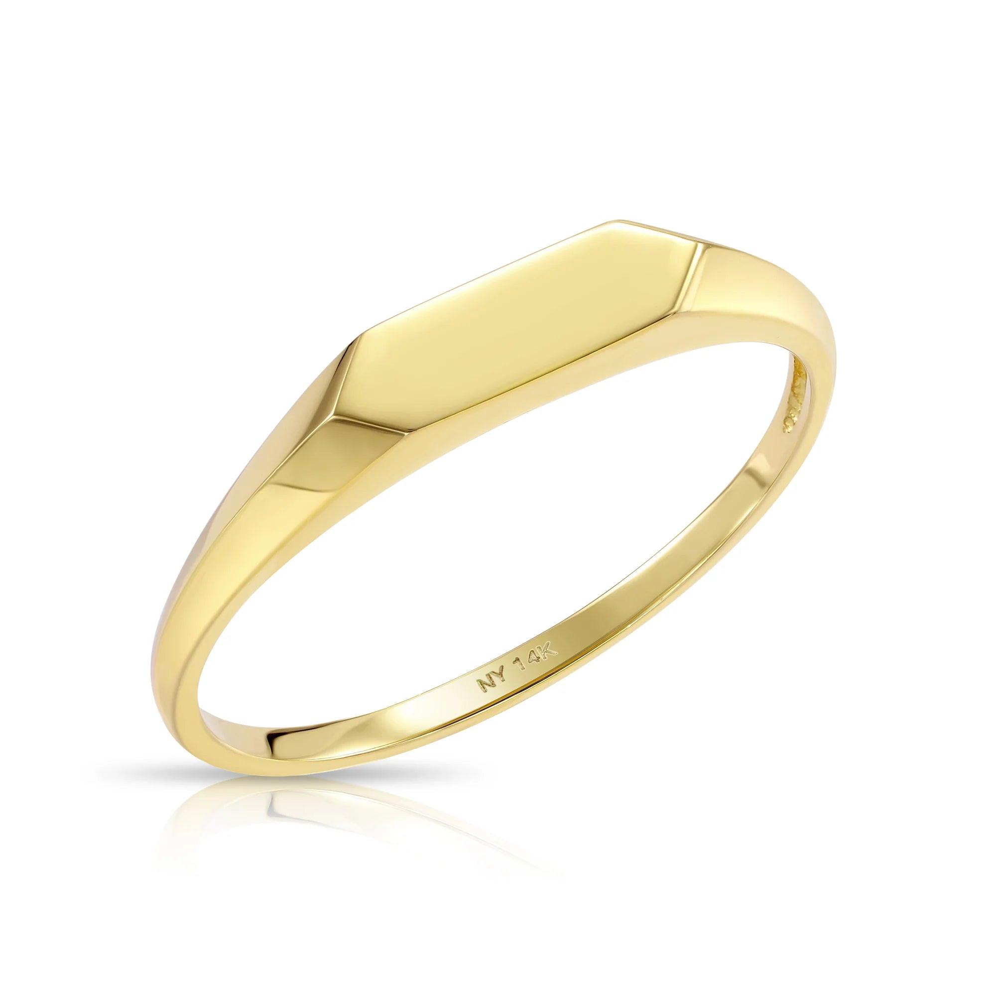 Chic 14K Yellow Gold Skinny Signet Bar Ring - Personalized Luxury Gift for Her Birthdays & Everyday Elegance.