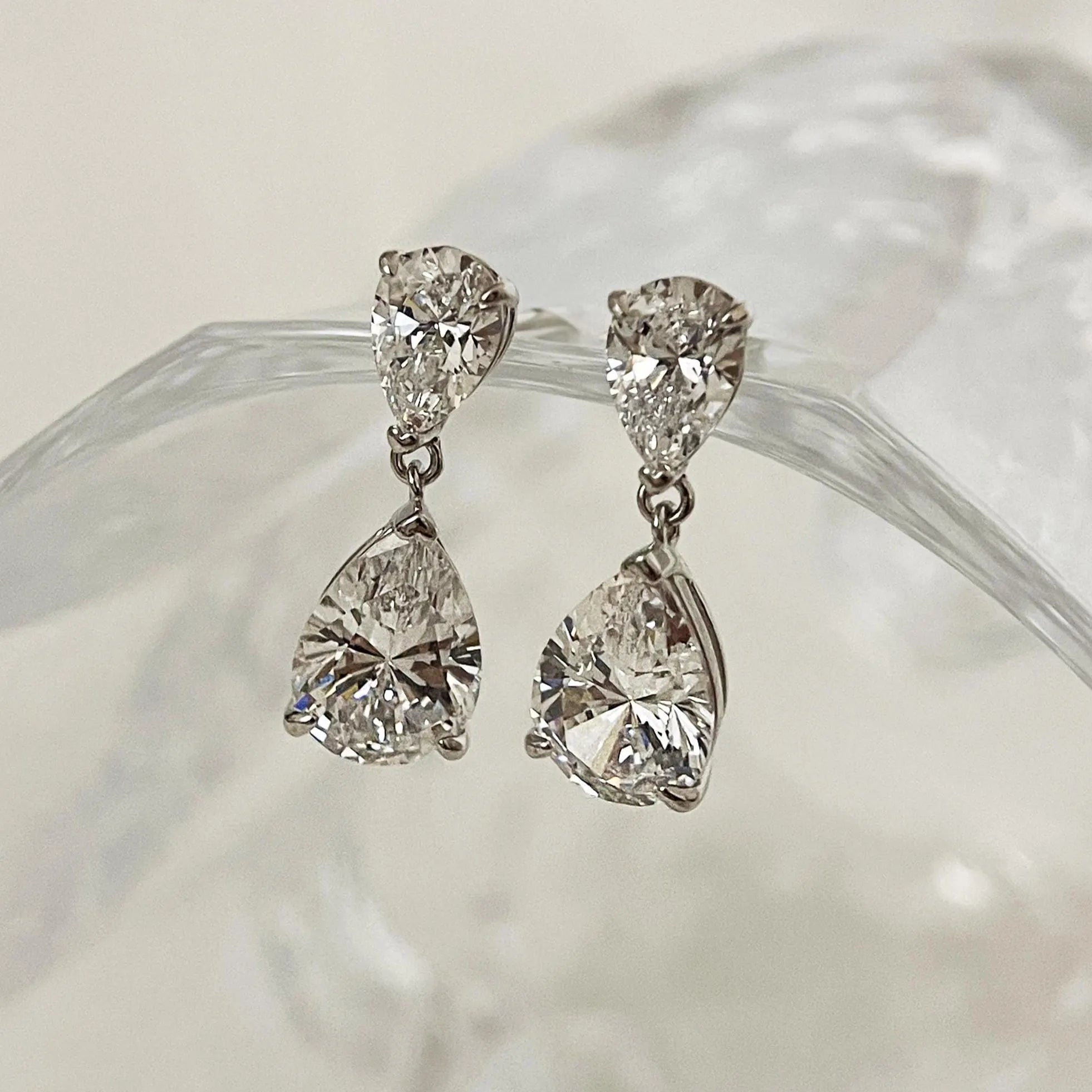 Sterling Silver CZ Teardrop Earrings: Double Drop Dangle Bridal Jewelry