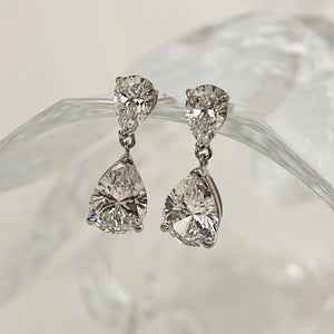 Sterling Silver CZ Teardrop Earrings: Double Drop Dangle Bridal Jewelry