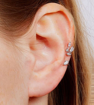 14K Gold Leaf Ear Cuff Diamond & Moissanite, No Piercing