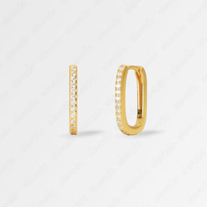 Paved Diamond Huggie Hoop Earrings • 18K Gold Sterling Silver