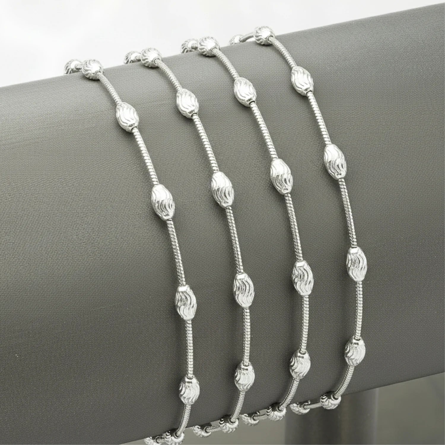 Sterling Silver Diamond-Cut Oval Bead Bracelet