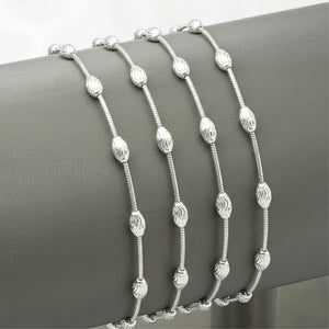 Sterling Silver Diamond-Cut Oval Bead Bracelet
