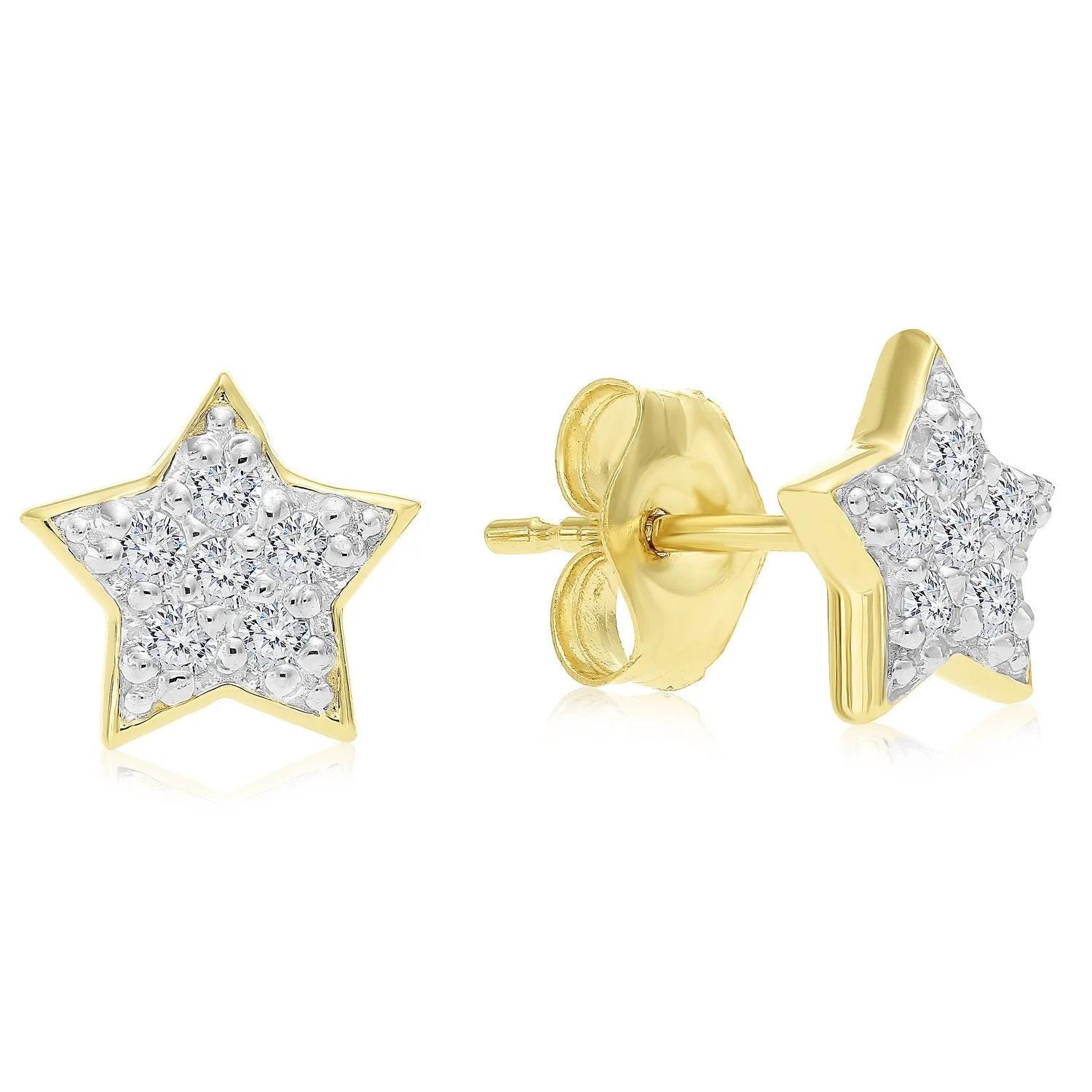 Sparkling 14K Yellow Gold Diamond Star Stud Earrings - 0.10Ct Elegant Shine.