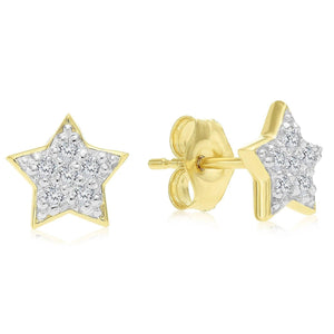 Sparkling 14K Yellow Gold Diamond Star Stud Earrings - 0.10Ct Elegant Shine.