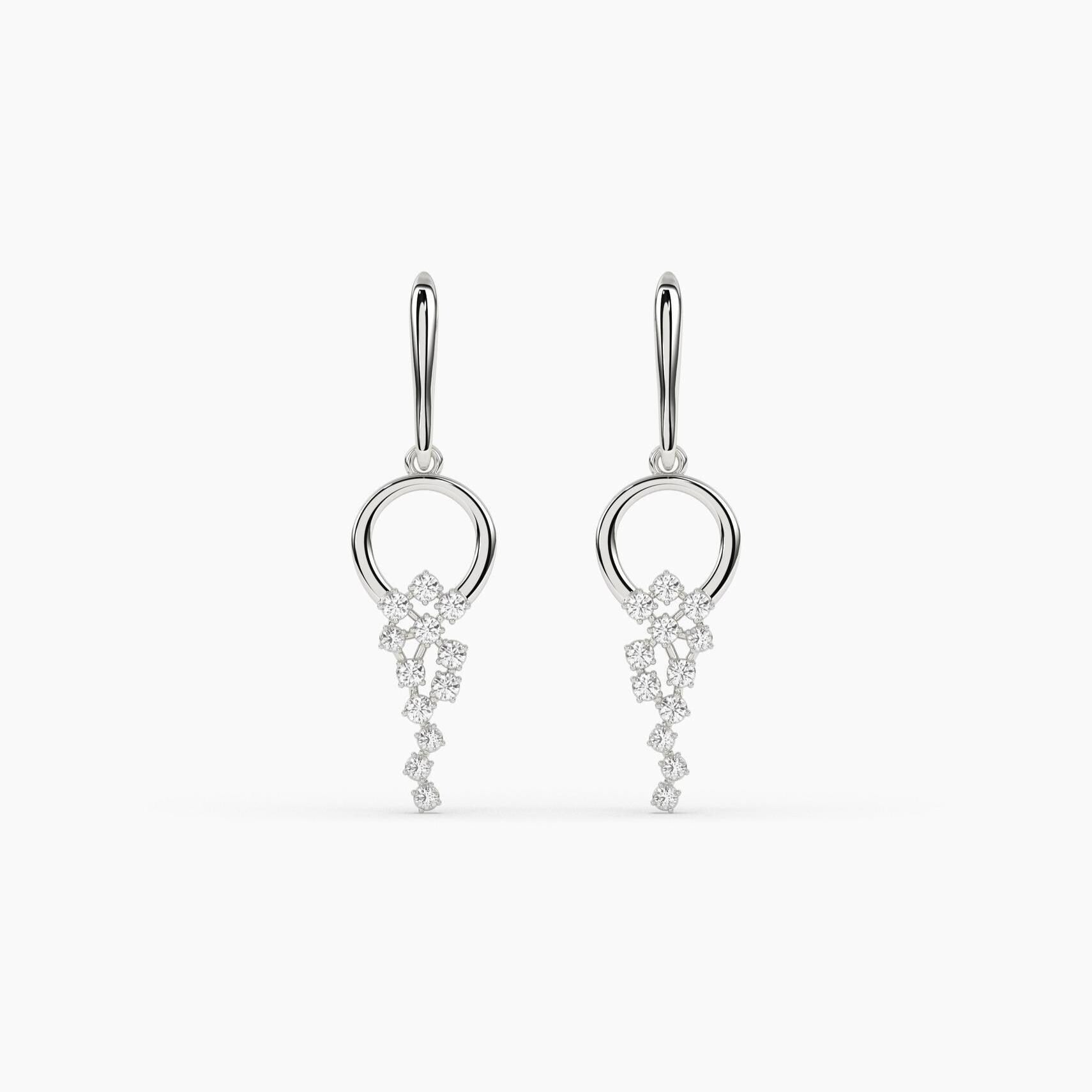 14K Solid Gold Diamond Drop Earrings, Dainty Dangle Drop Earrings, round Natural Diamond Earrings, Elegant Fine Jewelry, Dainty Earrings