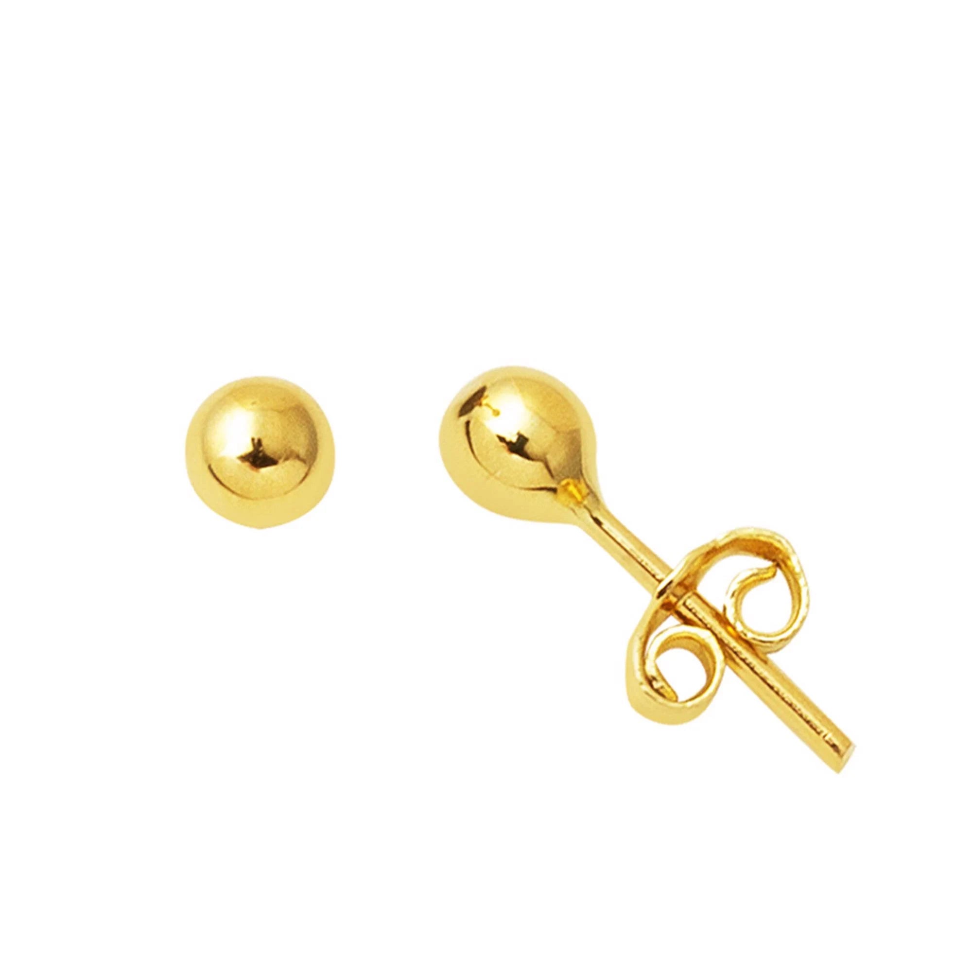 14K Solid Gold Ball Stud Earrings, Yellow Gold Ball Earrings 4Mm, Gold round Ball Stud Sleeper Earrings, Classic Jewelry