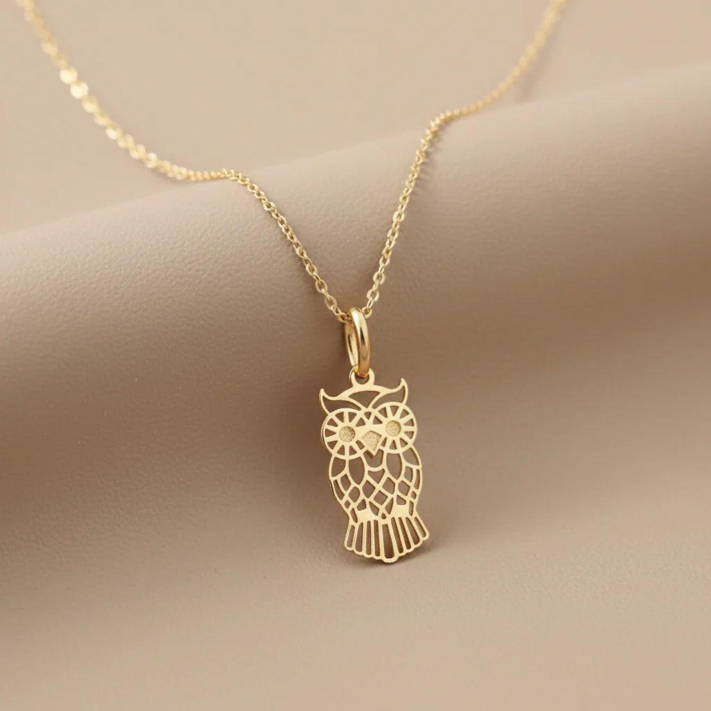 Stunning 14K Yellow Gold Owl Pendant Necklace - A Timeless Charm.