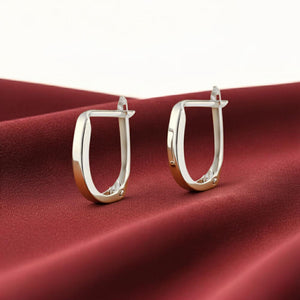 Stunning Handmade 14K White Gold Shiny Oval Huggie Hoop Earrings.