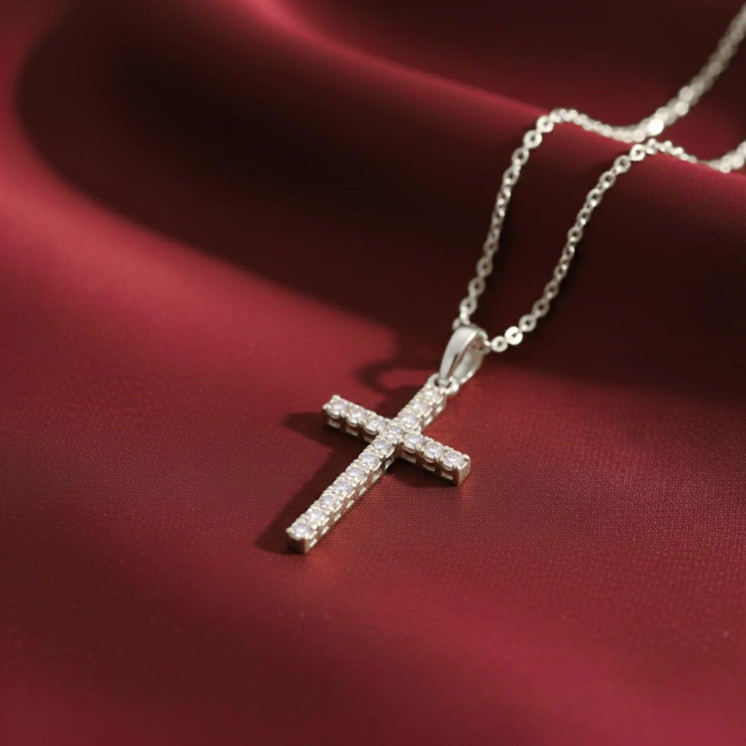 Elegant 14K White Gold Small Cross Pendant Necklace - A Timeless Treasure.