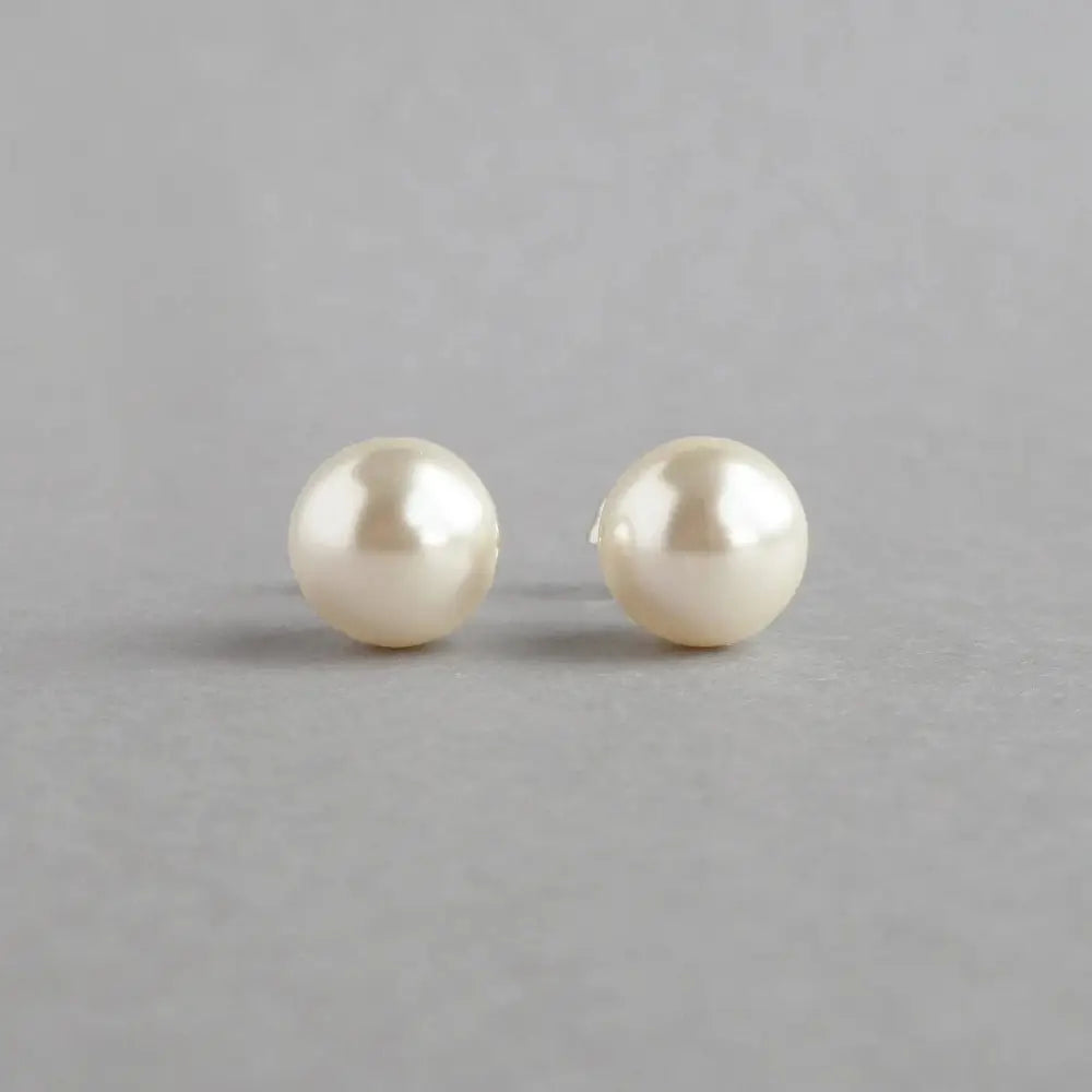 8Mm Cream Pearl Stud Earrings - round Cream Swarovski Pearl Ball Studs - Ivory Wedding Jewellery for Brides/Bridesmaids - Gifts for Her