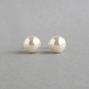 8Mm Cream Pearl Stud Earrings - round Cream Swarovski Pearl Ball Studs - Ivory Wedding Jewellery for Brides/Bridesmaids - Gifts for Her