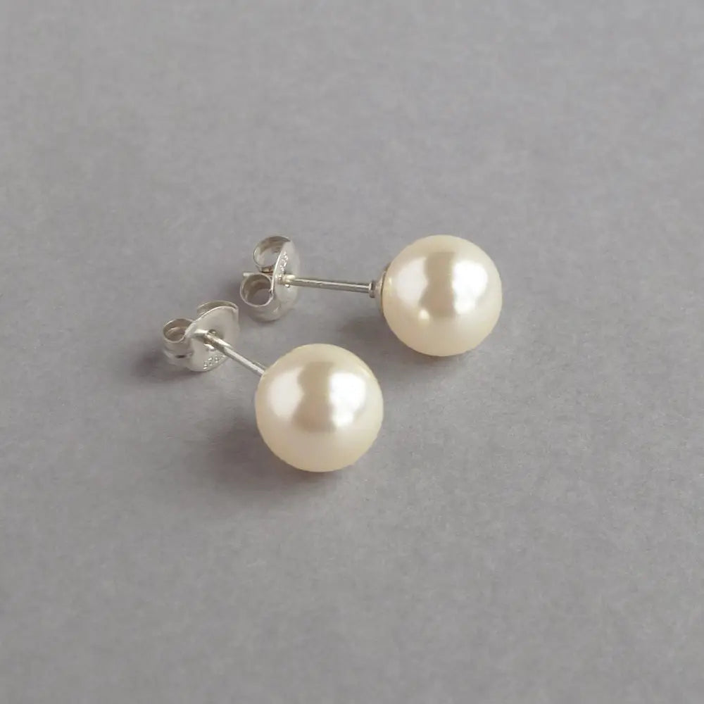 8Mm Cream Pearl Stud Earrings - round Cream Swarovski Pearl Ball Studs - Ivory Wedding Jewellery for Brides/Bridesmaids - Gifts for Her