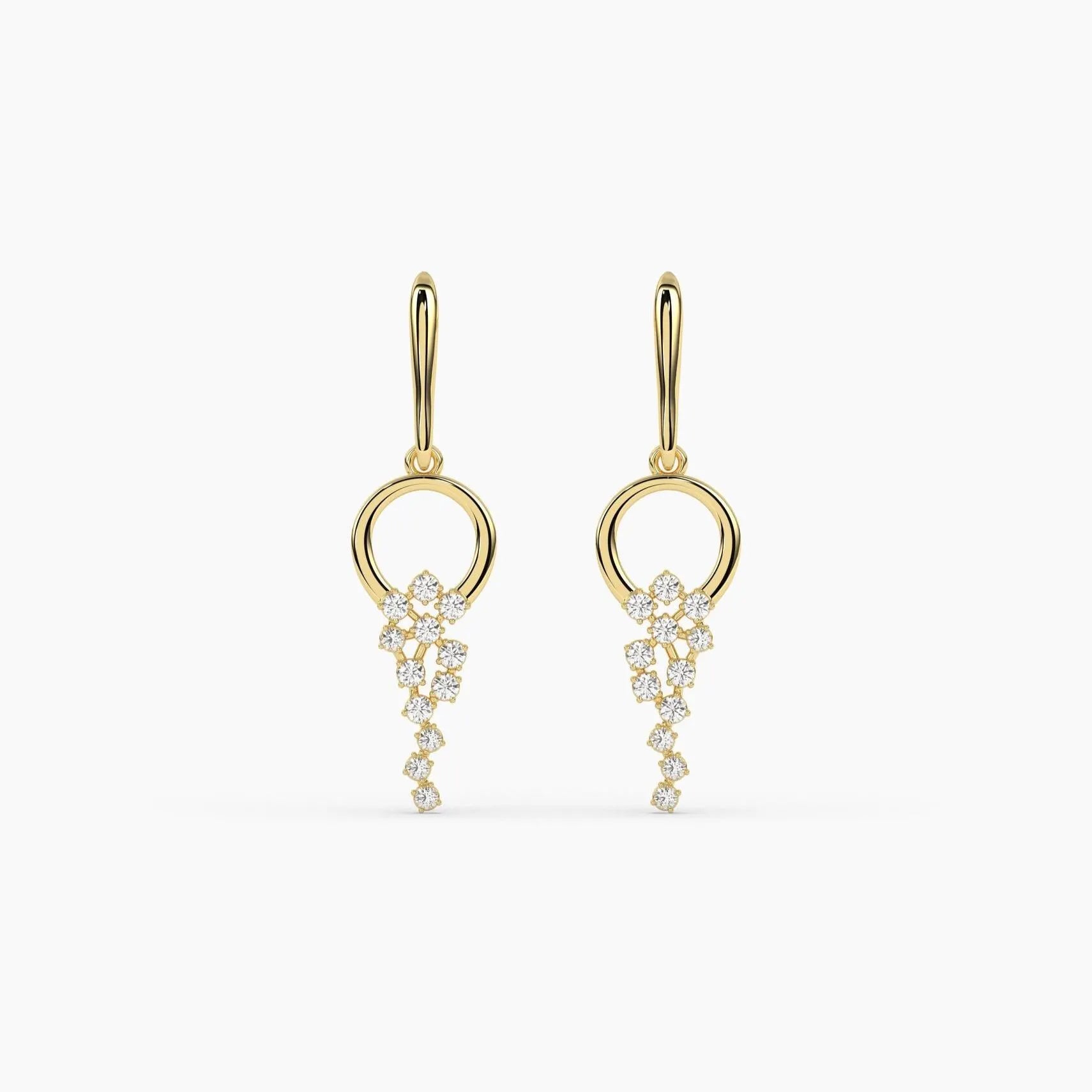 14K Solid Gold Diamond Drop Earrings, Dainty Dangle Drop Earrings, round Natural Diamond Earrings, Elegant Fine Jewelry, Dainty Earrings