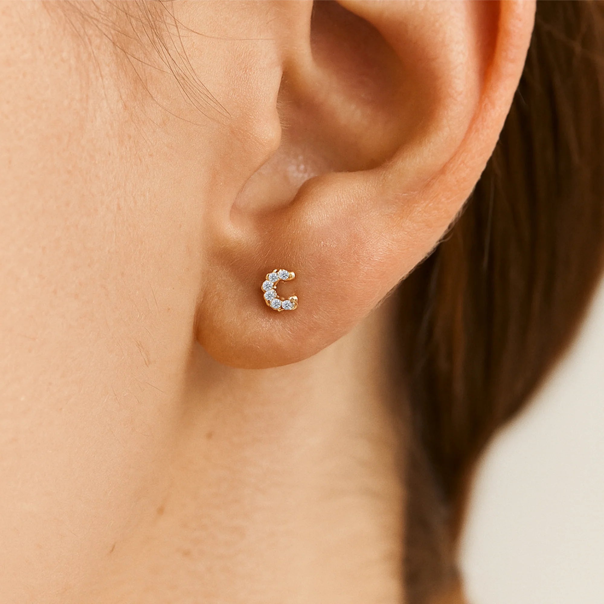 10K Yellow Gold Tiny Lucky Horseshoe Stud Earrings