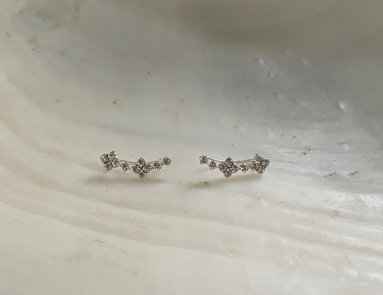Beautiful 925 Sterling Silver and Sparkly Clear Cubic Zirconia Crystal Ear Climbers Earrings Gift