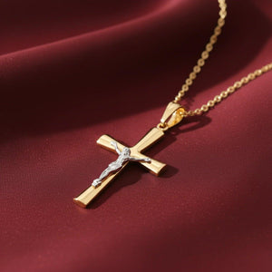 Stunning 14K Two-Tone Gold Jesus Crucifix Pendant Necklace with 18" Cable Chain.