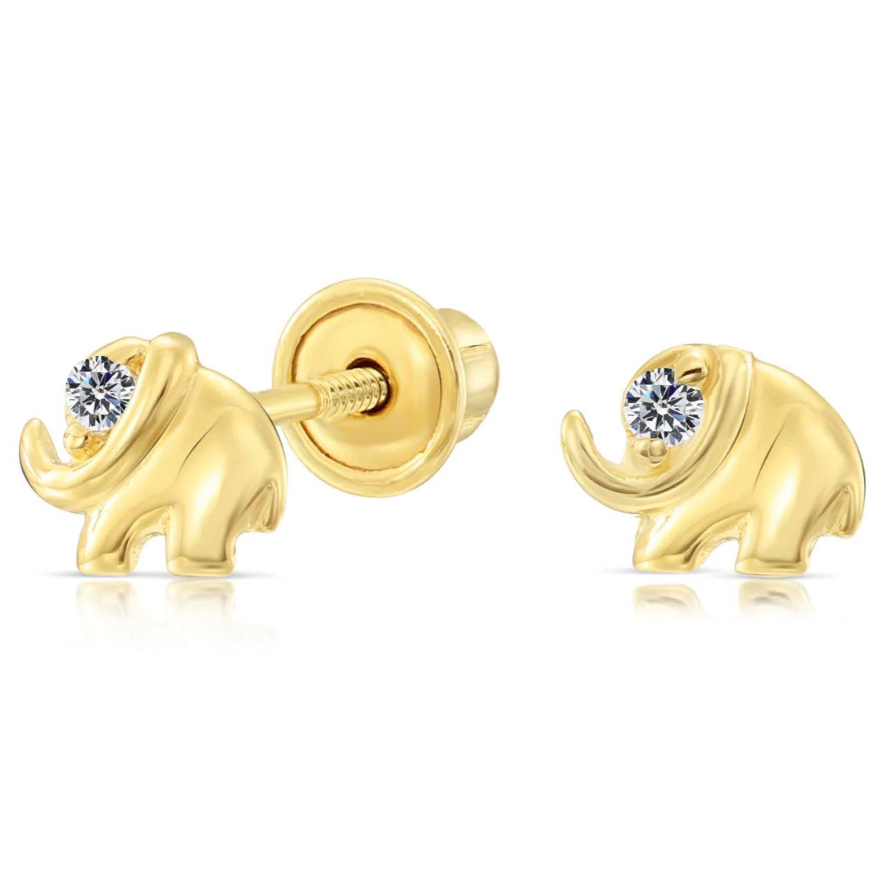 Charming 10K Yellow Gold Tiny Elephant Stud Earrings.