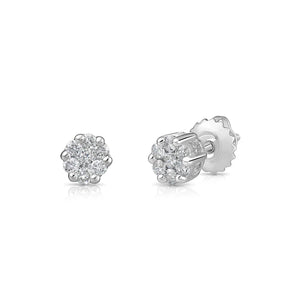 Stunning 14K White Gold 0.25 Carat Diamond Cluster Screw-Back Stud Earrings.