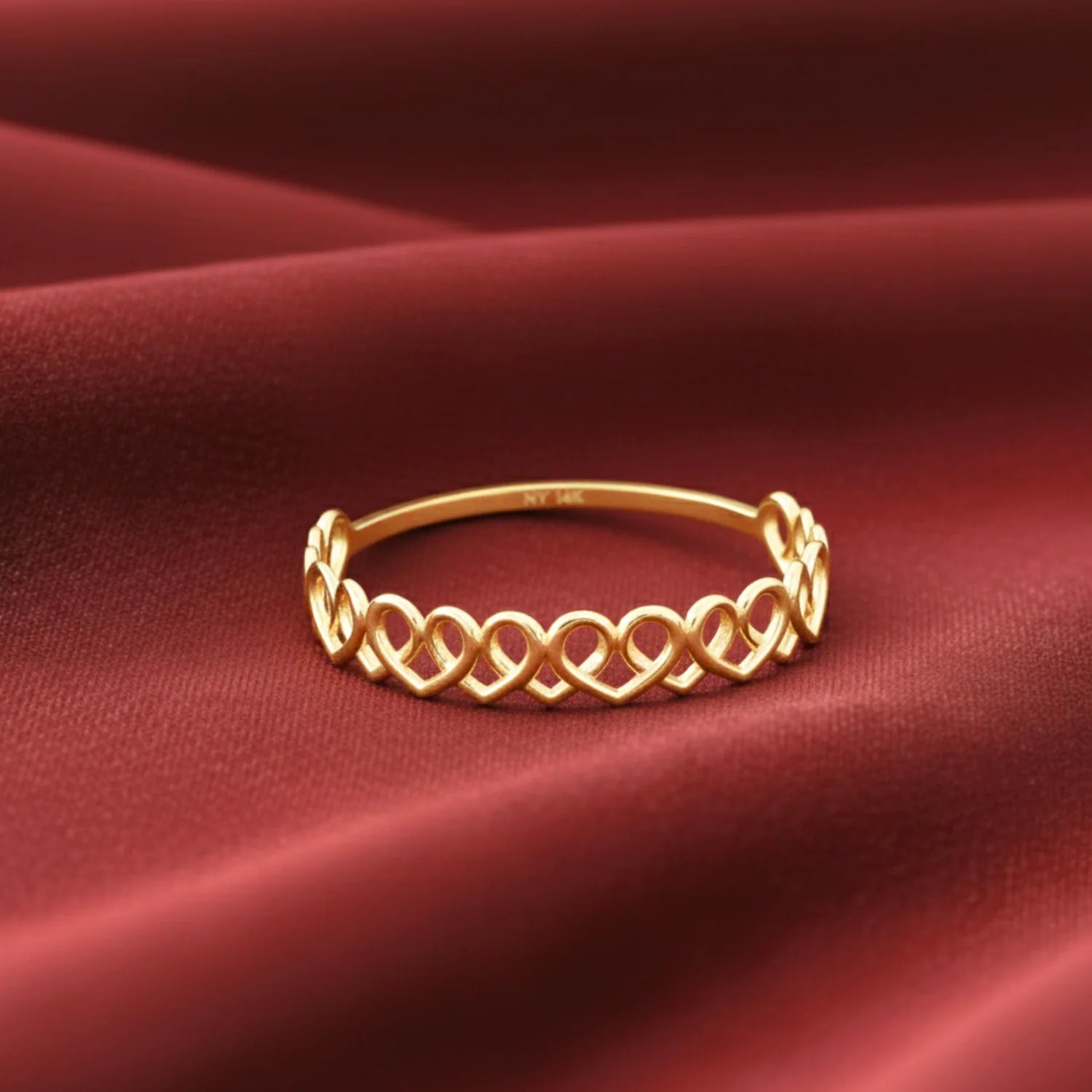 14K Yellow Gold Dainty Heart Link Ring