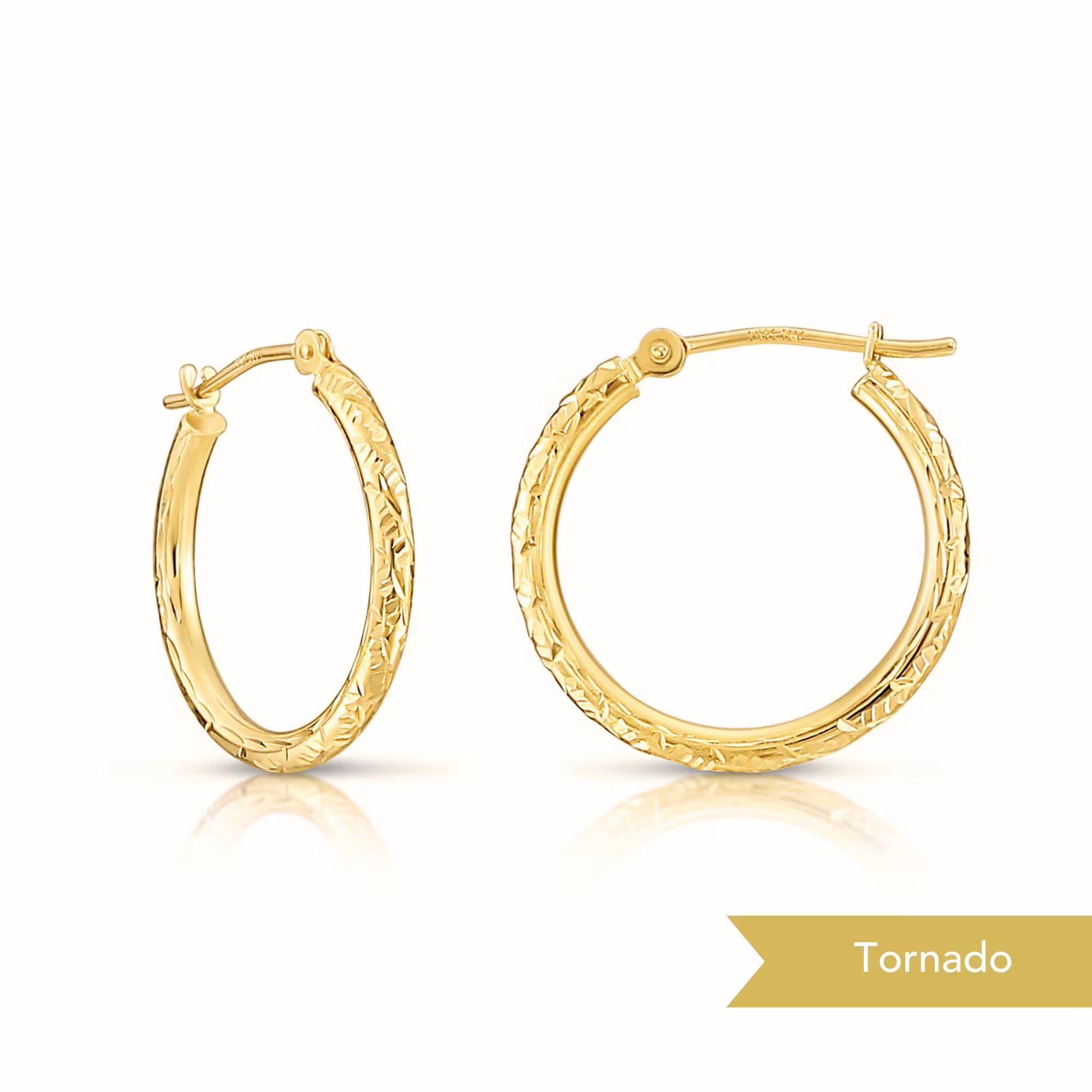 14K Gold Hoop Earrings, Diamond-Cut Fancy Hoop Earrings, Handmade & Designed by TILO Jewelry, Made in New York City