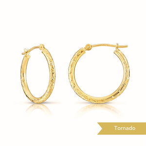 14K Gold Hoop Earrings, Diamond-Cut Fancy Hoop Earrings, Handmade & Designed by TILO Jewelry, Made in New York City